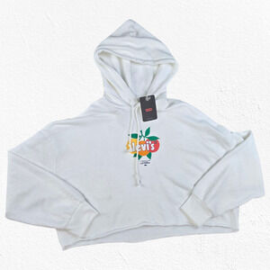 Levi’s White Cropped Graphic Hoodie California Fruit Logo Sweatshirt Size Medium